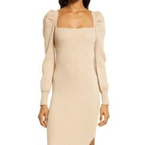 Nordstrom Charles Henry Square Neck Tie Back Puff Long Sleeve Sweater Dress